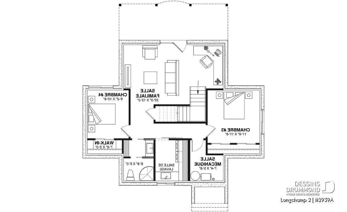 Sous-sol - Superbe maison de campagne, plan de 2 chambres + loft à l'étage, mezzanine, aire ouverte - Longchamp 2