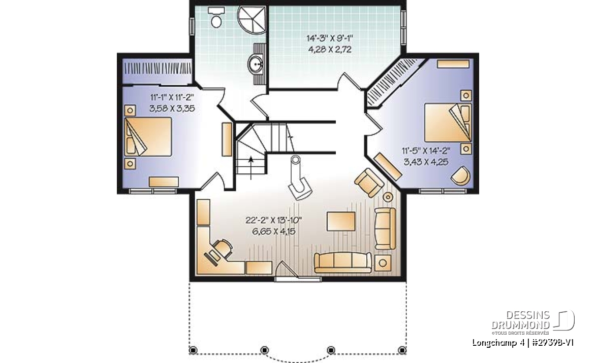 Sous-sol - Plan de chalet à la montagne ou ski, 1 à 4 chambres, séjour au sous-sol, cathédral, belle fenestration - Longchamp 4