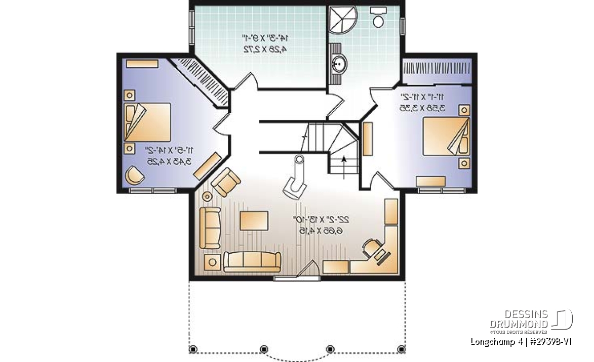 Sous-sol - Plan de chalet à la montagne ou ski, 1 à 4 chambres, séjour au sous-sol, cathédral, belle fenestration - Longchamp 4