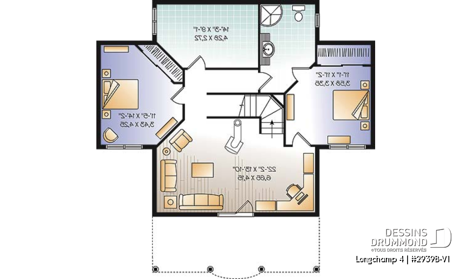 Sous-sol - Plan de chalet à la montagne ou ski, 1 à 4 chambres, séjour au sous-sol, cathédral, belle fenestration - Longchamp 4