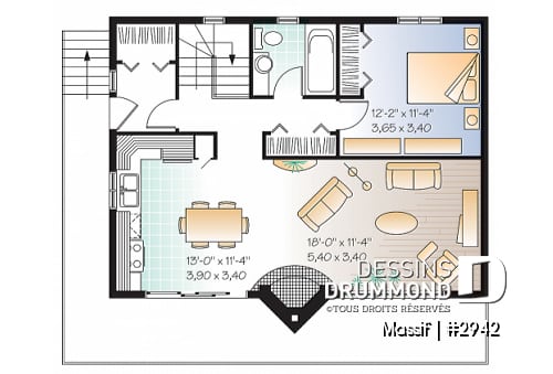 Rez-de-chaussée - Modèle de chalet avec plancher 1 à 3 chambres, vue panoramique, espace ouvert, grand foyer & superbe terrasse - Massif