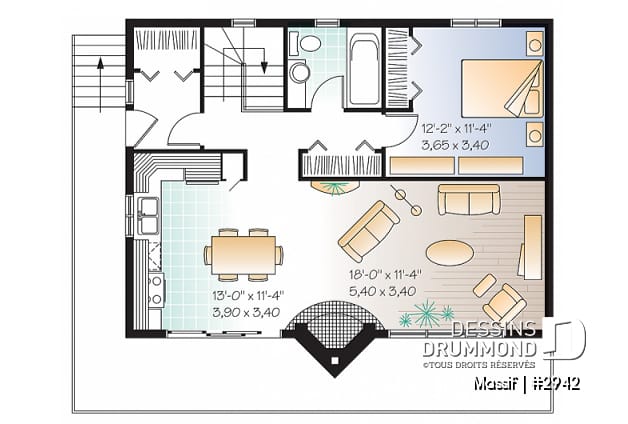 Rez-de-chaussée - Modèle de chalet avec plancher 1 à 3 chambres, vue panoramique, espace ouvert, grand foyer & superbe terrasse - Massif
