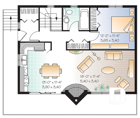 Rez-de-chaussée - Modèle de chalet avec plancher 1 à 3 chambres, vue panoramique, espace ouvert, grand foyer & superbe terrasse - Massif