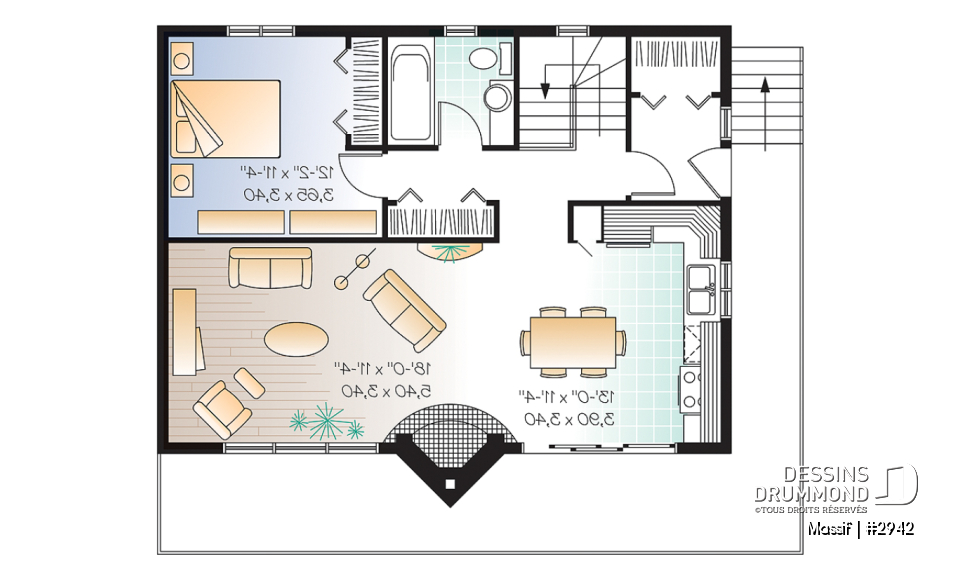 Rez-de-chaussée - Modèle de chalet avec plancher 1 à 3 chambres, vue panoramique, espace ouvert, grand foyer &amp; superbe terrasse - Massif