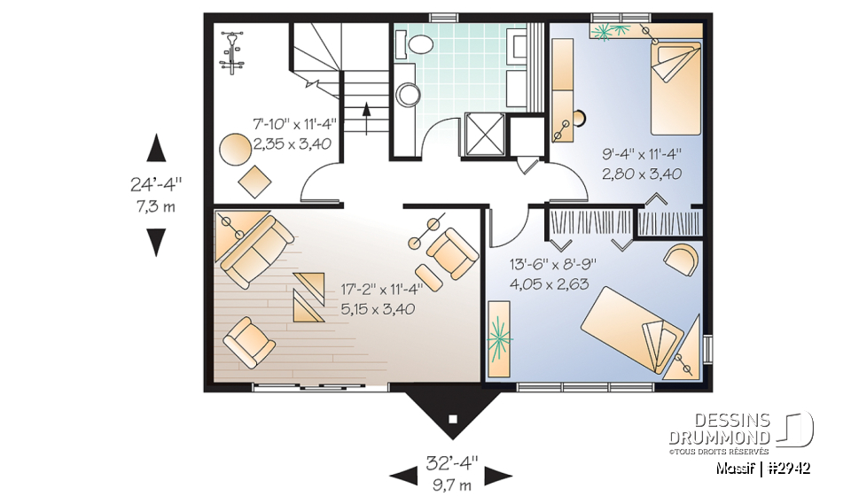 Sous-sol - Modèle de chalet avec plancher 1 à 3 chambres, vue panoramique, espace ouvert, grand foyer &amp; superbe terrasse - Massif