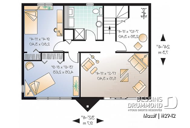 Sous-sol - Modèle de chalet avec plancher 1 à 3 chambres, vue panoramique, espace ouvert, grand foyer & superbe terrasse - Massif