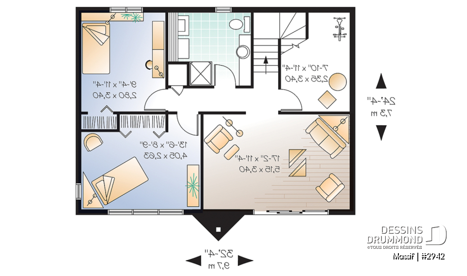 Sous-sol - Modèle de chalet avec plancher 1 à 3 chambres, vue panoramique, espace ouvert, grand foyer &amp; superbe terrasse - Massif