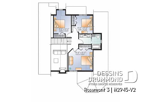 Étage - Plan de maison 4 chambres, 2.5 s.de bain, style chalet à espace ouvert, suite des maîtres au r-d-c - Rosemont 3