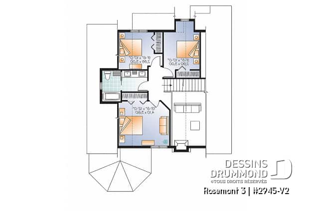 Étage - Plan de maison 4 chambres, 2.5 s.de bain, style chalet à espace ouvert, suite des maîtres au r-d-c - Rosemont 3