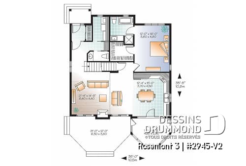 Rez-de-chaussée - Plan de maison 4 chambres, 2.5 s.de bain, style chalet à espace ouvert, suite des maîtres au r-d-c - Rosemont 3