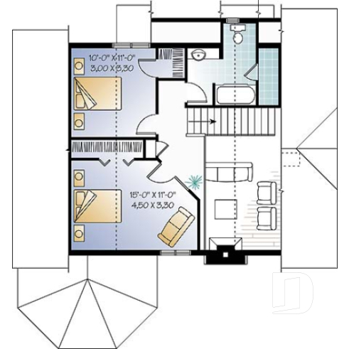 Étage - Plan de maison de campagne, 3 chambres, 2 salles de bain, mezzanine, cathédral, foyer - Rosemont 4