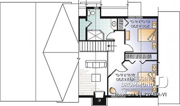 Étage - Plan de maison genre chalet avec garage, foyer, style rustique, 3 chambres, 2 s.bain, mezzanine, cathédral - Rosemont 5