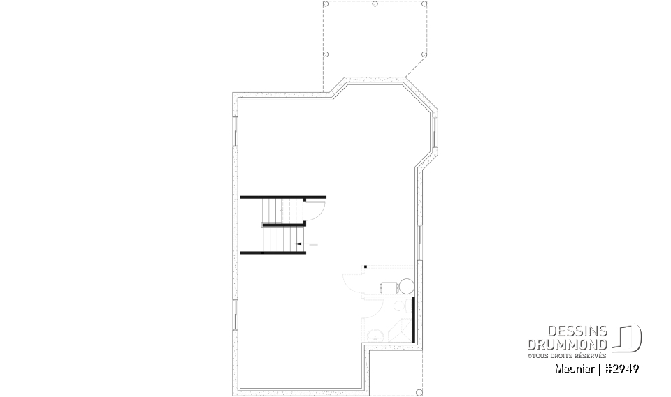 Sous-sol - Plan de cottage de 3 chambres, style Cape Cod, fenestration abondant, grande chambre des parents - Meunier