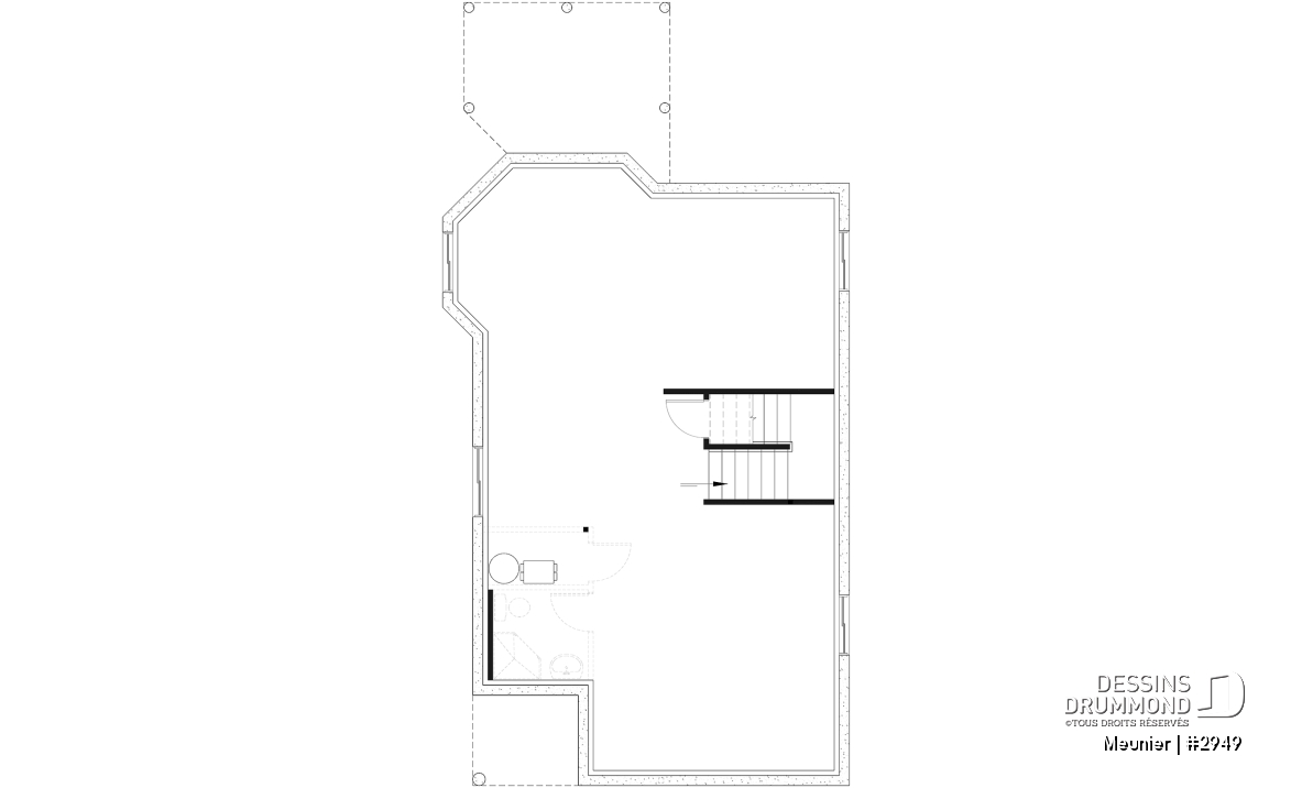 Sous-sol - Plan de cottage de 3 chambres, style Cape Cod, fenestration abondant, grande chambre des parents - Meunier