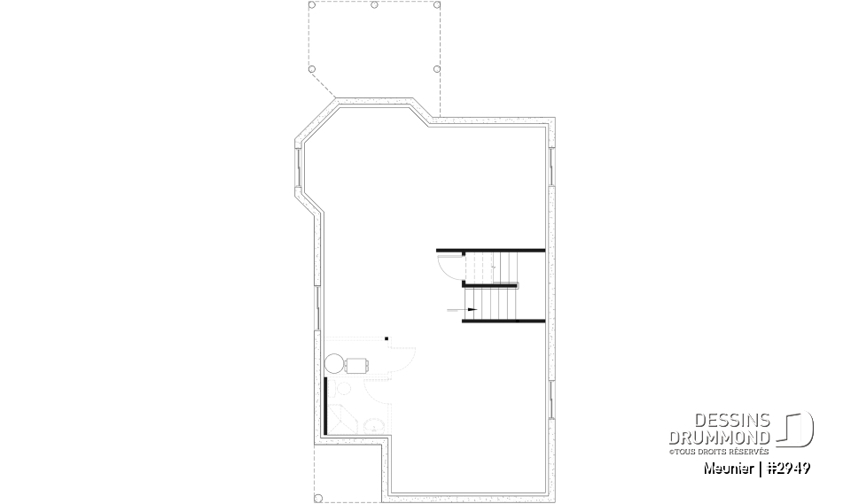 Sous-sol - Plan de cottage de 3 chambres, style Cape Cod, fenestration abondant, grande chambre des parents - Meunier