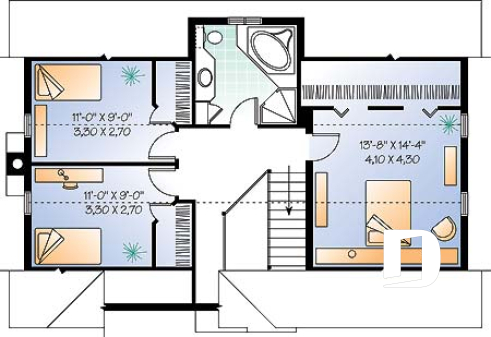 Étage - Plan de maison genre grange rustique à bon prix, à aire ouverte avec foyer, 3 chambres à l'étage - Richardson