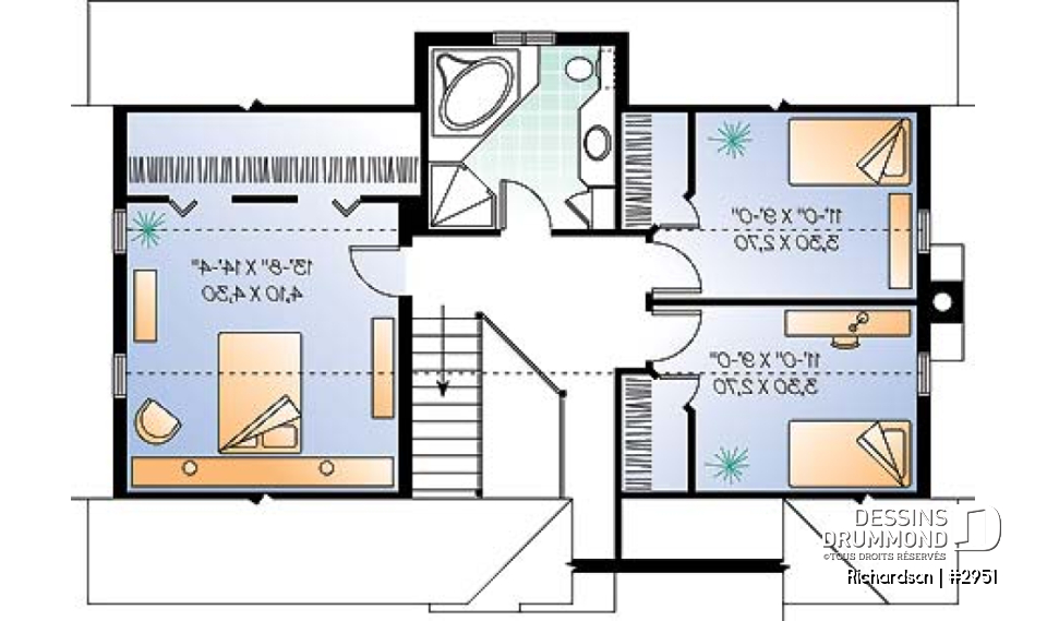 Étage - Plan de maison genre grange rustique à bon prix, à aire ouverte avec foyer, 3 chambres à l'étage - Richardson