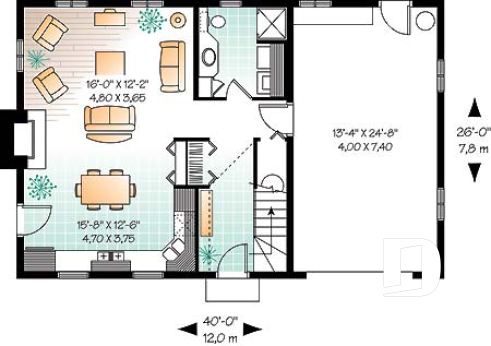 Rez-de-chaussée - Plan de maison genre grange rustique à bon prix, à aire ouverte avec foyer, 3 chambres à l'étage - Richardson