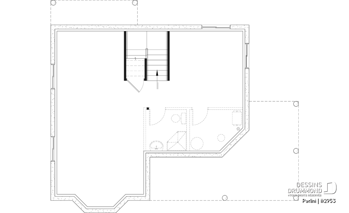 Sous-sol - Plan de style fermette champêtre, grand vestiaire d'entrée, cuisine avec îlot, galerie couverte, 3 chambres - Perlini