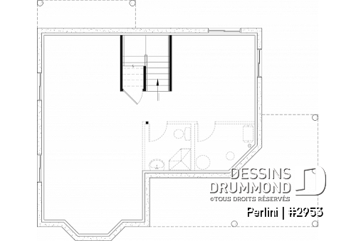 Sous-sol - Plan de style fermette champêtre, grand vestiaire d'entrée, cuisine avec îlot, galerie couverte, 3 chambres - Perlini