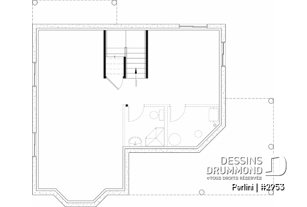 Sous-sol - Plan de style fermette champêtre, grand vestiaire d'entrée, cuisine avec îlot, galerie couverte, 3 chambres - Perlini
