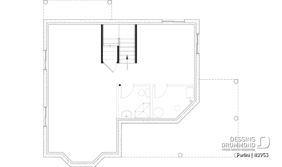 Sous-sol - Plan de style fermette champêtre, grand vestiaire d'entrée, cuisine avec îlot, galerie couverte, 3 chambres - Perlini