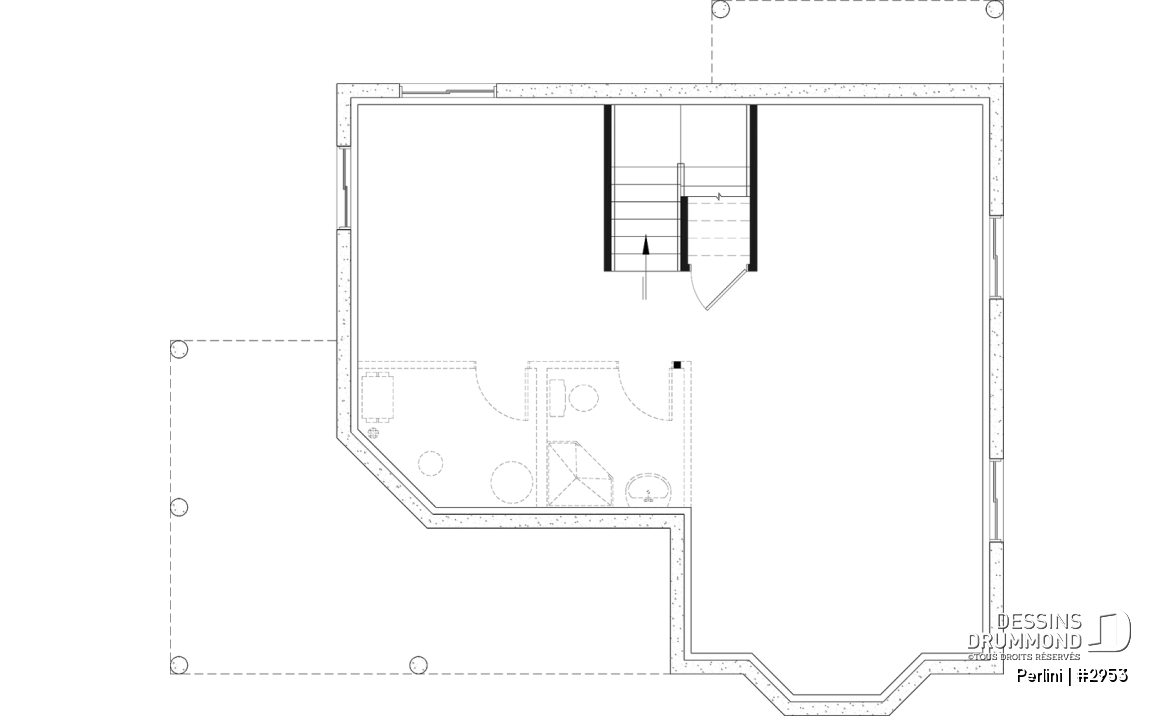 Sous-sol - Plan de style fermette champêtre, grand vestiaire d'entrée, cuisine avec îlot, galerie couverte, 3 chambres - Perlini