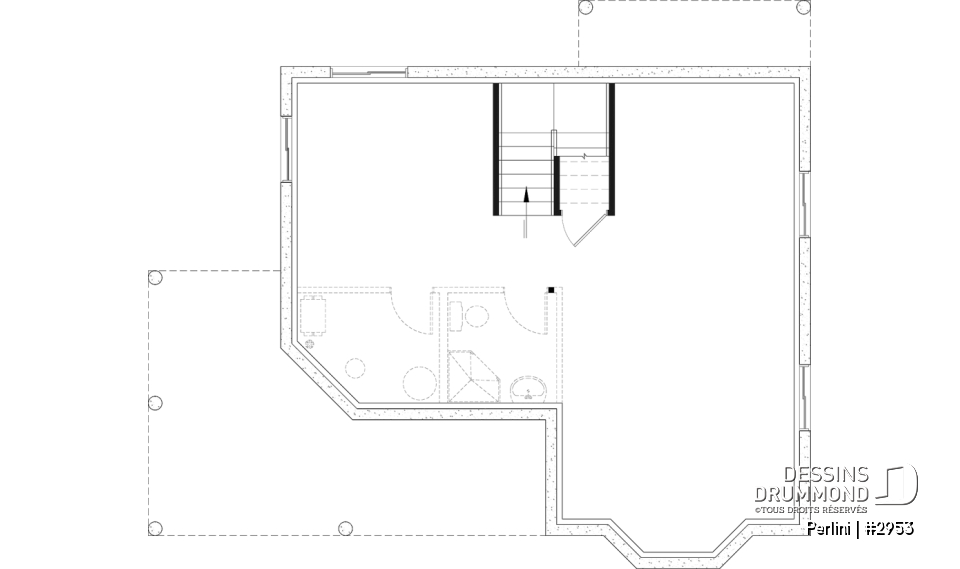 Sous-sol - Plan de style fermette champêtre, grand vestiaire d'entrée, cuisine avec îlot, galerie couverte, 3 chambres - Perlini