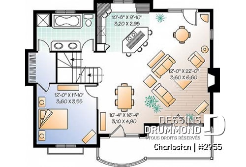 Rez-de-chaussée - Plan de chalet de ski, plancher inversé avec chambre au sous-sol et espace commun au rez-de-chaussée - Charleston