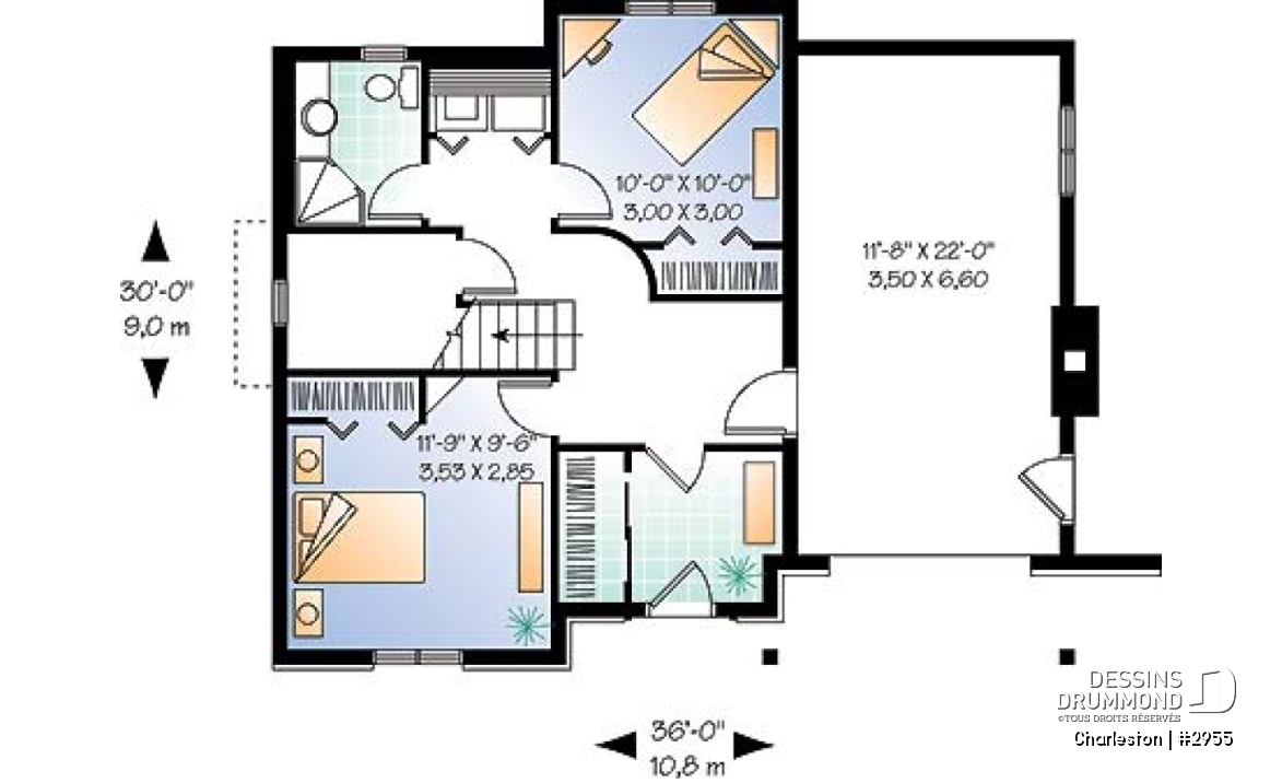 Sous-sol - Plan de chalet de ski, plancher inversé avec chambre au sous-sol et espace commun au rez-de-chaussée - Charleston