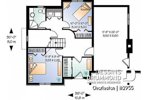 Sous-sol - Plan de chalet de ski, plancher inversé avec chambre au sous-sol et espace commun au rez-de-chaussée - Charleston