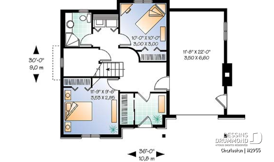 Sous-sol - Plan de chalet de ski, plancher inversé avec chambre au sous-sol et espace commun au rez-de-chaussée - Charleston