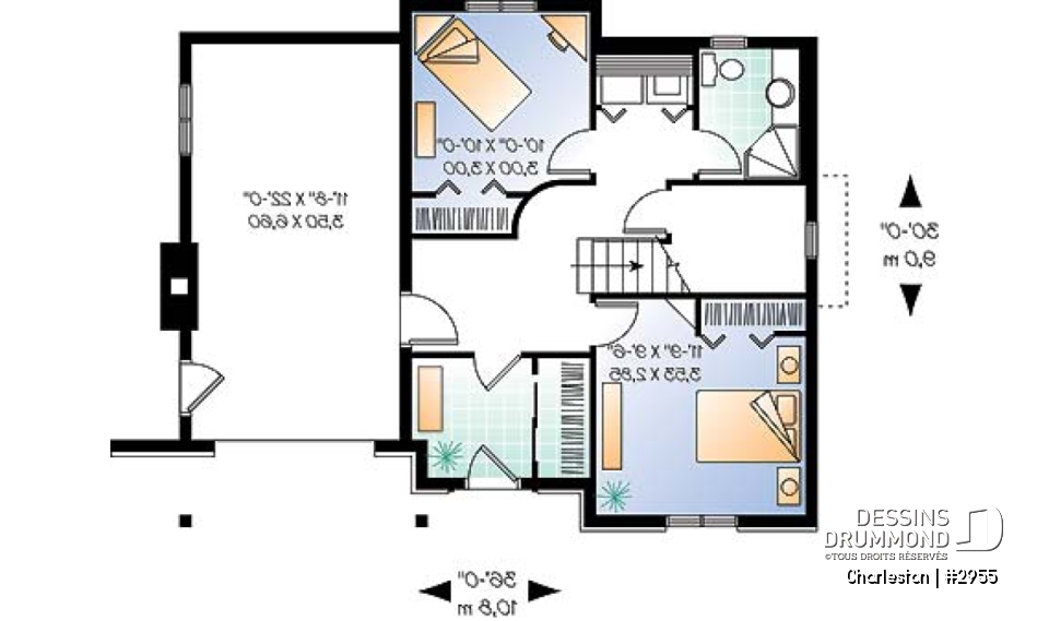 Sous-sol - Plan de chalet de ski, plancher inversé avec chambre au sous-sol et espace commun au rez-de-chaussée - Charleston