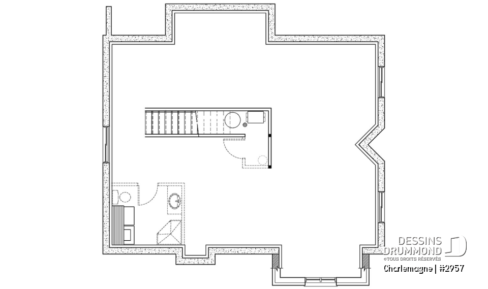 Sous-sol aménageable - Modèle de chalet rustique, 3 chambres, foyer, mezzanine, aire ouverte, vestibule avec grande garde-robe - Charlemagne