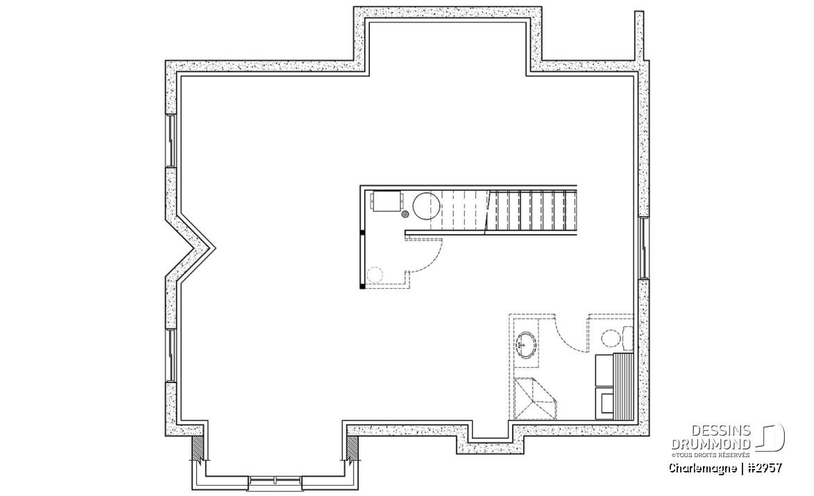 Sous-sol aménageable - Modèle de chalet rustique, 3 chambres, foyer, mezzanine, aire ouverte, vestibule avec grande garde-robe - Charlemagne