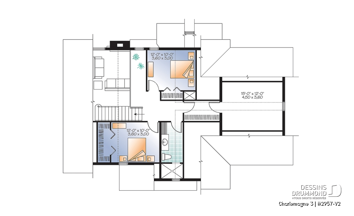 Étage - Modèle de maison chalet rustique avec garage, aires ouvertes arrière, cathédrale, mezzanine, espace boni - Charlemagne 3