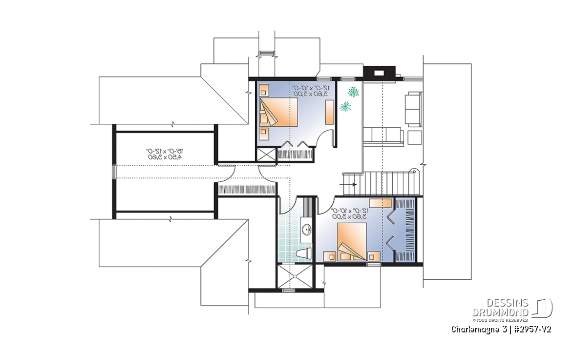 Étage - Modèle de maison chalet rustique avec garage, aires ouvertes arrière, cathédrale, mezzanine, espace boni - Charlemagne 3