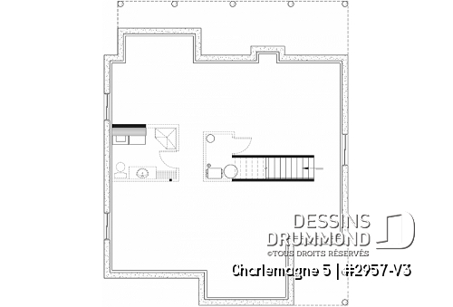 Sous-sol - Plan chalet nordique 3 chambres, 2.5 salles de bain, suite des maîtres, plafond cathédrale, belle cuisine - Charlemagne 5