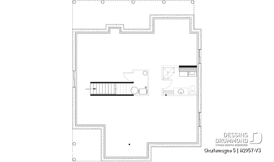 Sous-sol - Plan de maison chalet nordique – 3 chambres, mezzanine et foyer au cœur du salon - Charlemagne 5