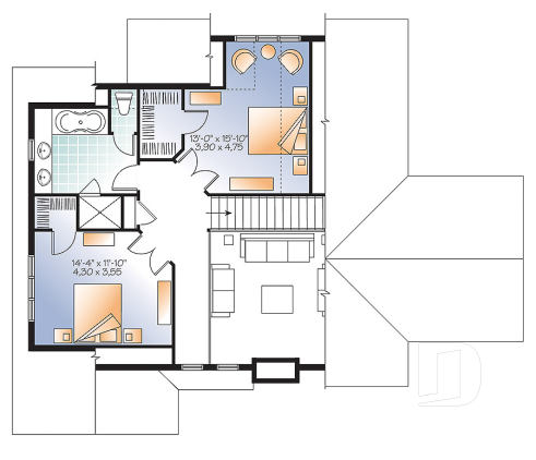 Étage - Spacieux plan de chalet 2 à 6 chambres, grande buanderie, 2 salons, foyer, 2 balcons dont un abrité - Charlemagne 6