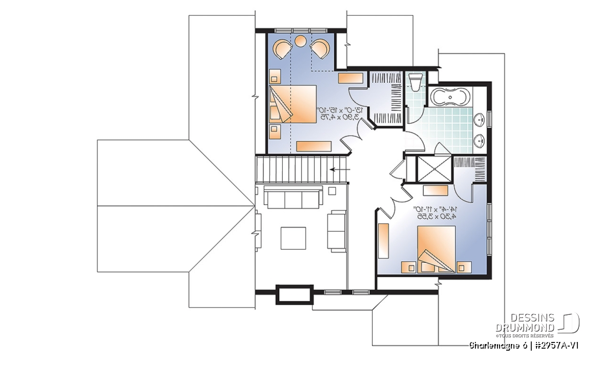 Étage - Spacieux plan de chalet 2 à 6 chambres, grande buanderie, 2 salons, foyer, 2 balcons dont un abrité - Charlemagne 6