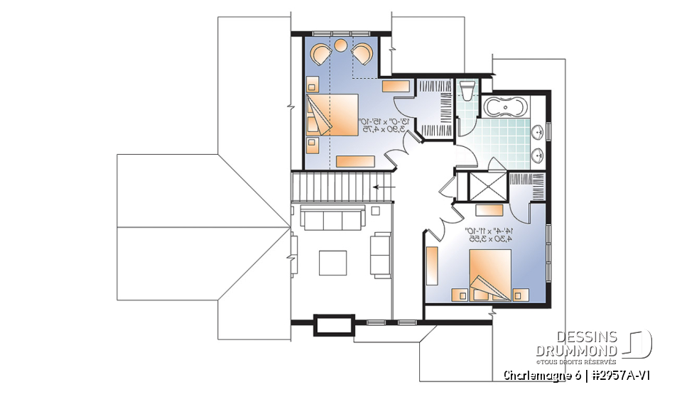 Étage - Spacieux plan de chalet 2 à 6 chambres, grande buanderie, 2 salons, foyer, 2 balcons dont un abrité - Charlemagne 6