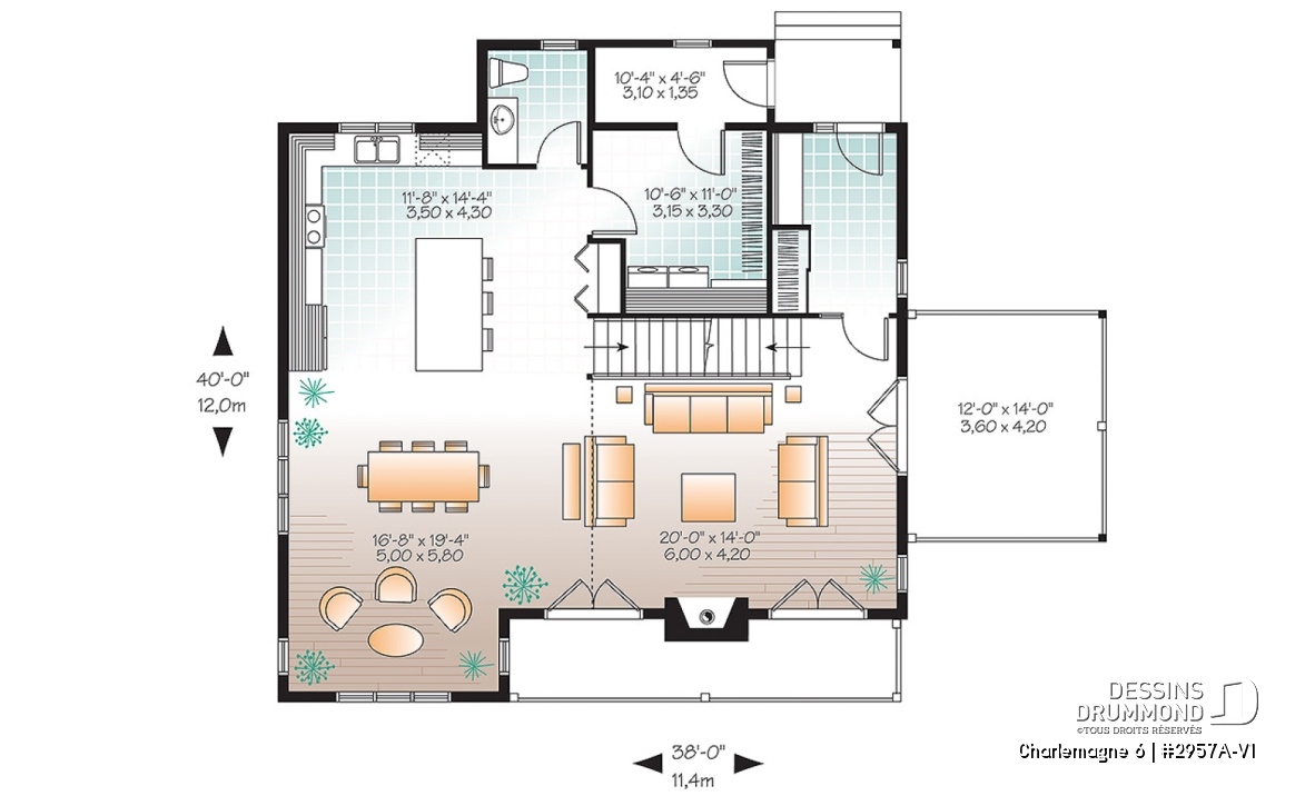 Rez-de-chaussée - Spacieux plan de chalet 2 à 6 chambres, grande buanderie, 2 salons, foyer, 2 balcons dont un abrité - Charlemagne 6