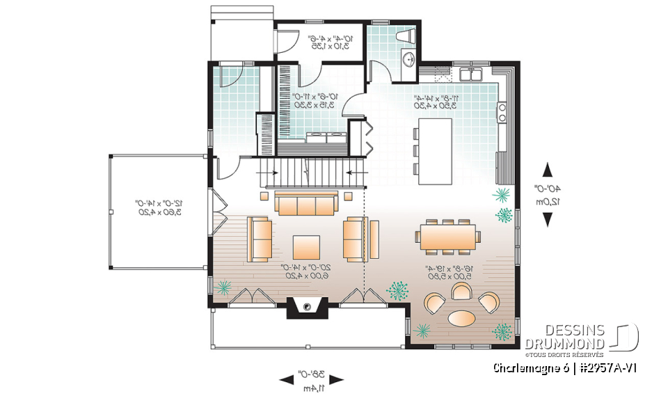 Rez-de-chaussée - Spacieux plan de chalet 2 à 6 chambres, grande buanderie, 2 salons, foyer, 2 balcons dont un abrité - Charlemagne 6