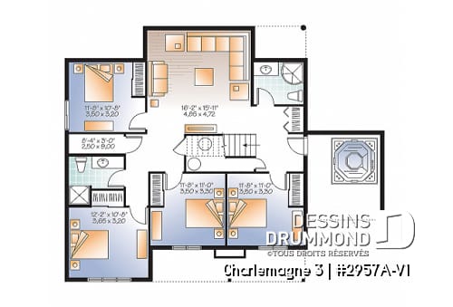 Sous-sol - Spacieux plan de chalet 2 à 6 chambres, grande buanderie, 2 salons, foyer, 2 balcons dont un abrité - Charlemagne 6