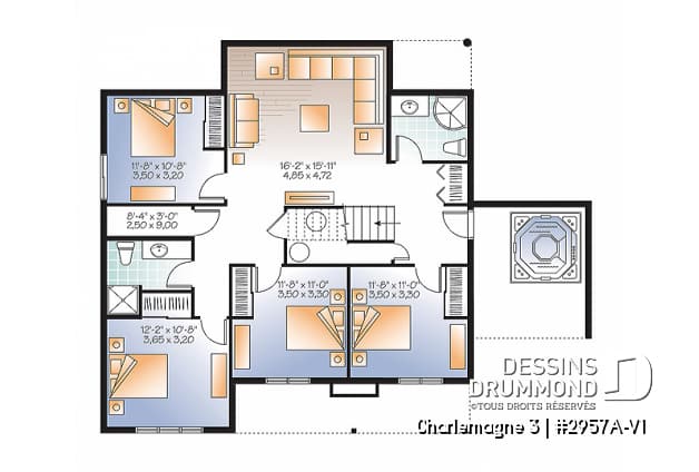 Sous-sol - Spacieux plan de chalet 2 à 6 chambres, grande buanderie, 2 salons, foyer, 2 balcons dont un abrité - Charlemagne 6