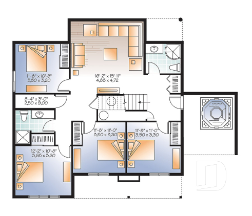 Sous-sol - Spacieux plan de chalet 2 à 6 chambres, grande buanderie, 2 salons, foyer, 2 balcons dont un abrité - Charlemagne 6