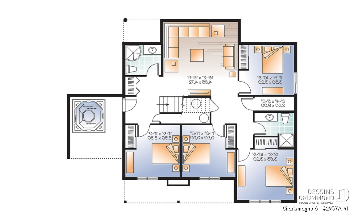 Sous-sol - Spacieux plan de chalet 2 à 6 chambres, grande buanderie, 2 salons, foyer, 2 balcons dont un abrité - Charlemagne 6