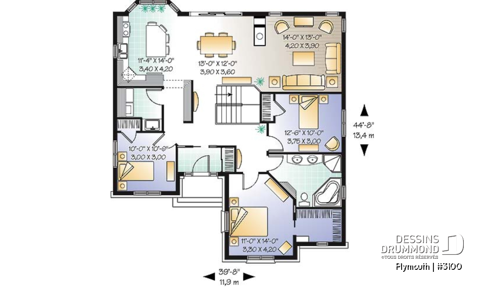 Rez-de-chaussée - Bungalow 3 chambres, superbe secteur cuisine, salle à manger et salon avec foyer central, buanderie - Plymouth