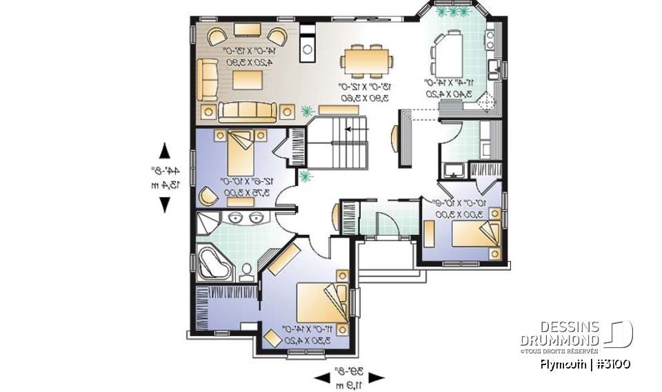 Rez-de-chaussée - Bungalow 3 chambres, superbe secteur cuisine, salle à manger et salon avec foyer central, buanderie - Plymouth